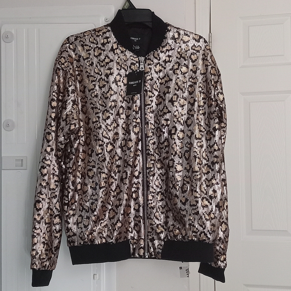Sequin Leopard Print Bomber Jacket NWT - image 6